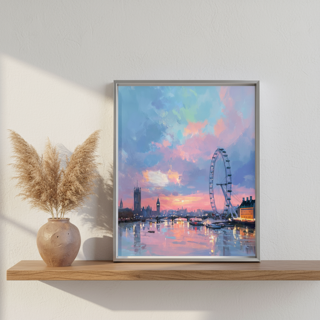 London Eye Sunset Digital Art Print – Instant Download Wall Art