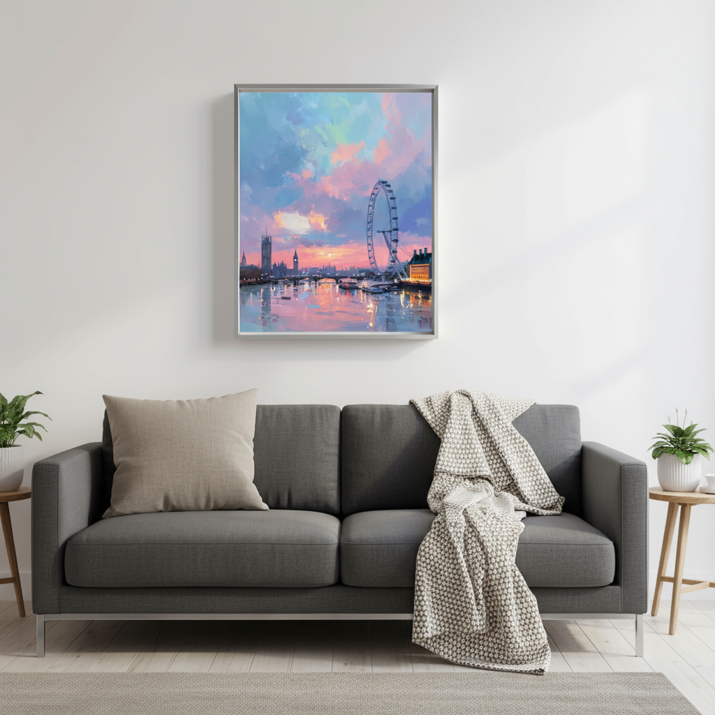 London Eye Sunset Digital Art Print – Instant Download Wall Art