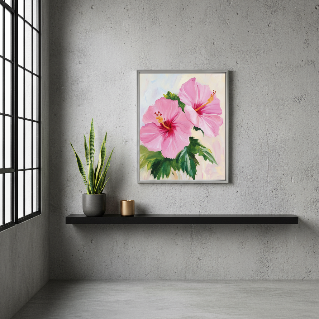 Pink Hibiscus Flower Wall Art Print - Botanical Digital Download