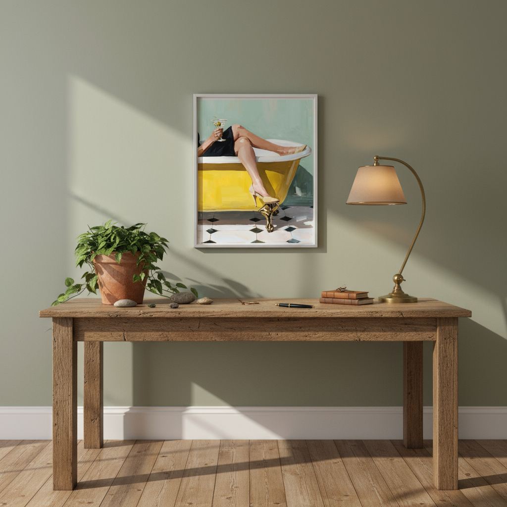 Chic Woman in Bathtub with Cocktail - Modern Art Print Digital Download