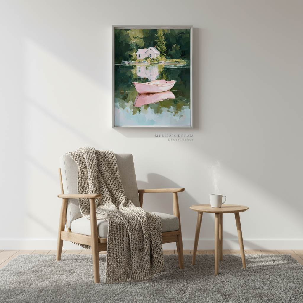 Serene Lake House Art Print - Digital Download