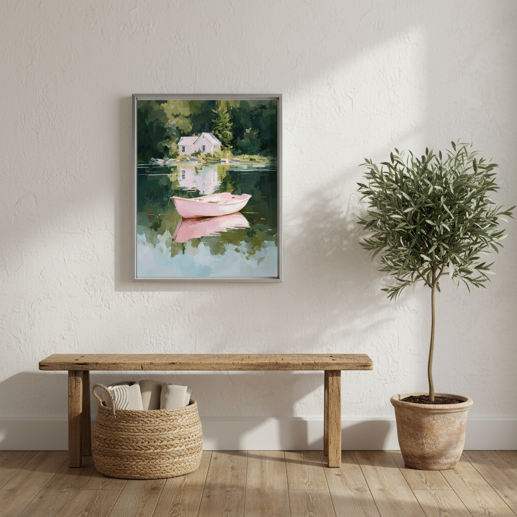 Serene Lake House Art Print - Digital Download