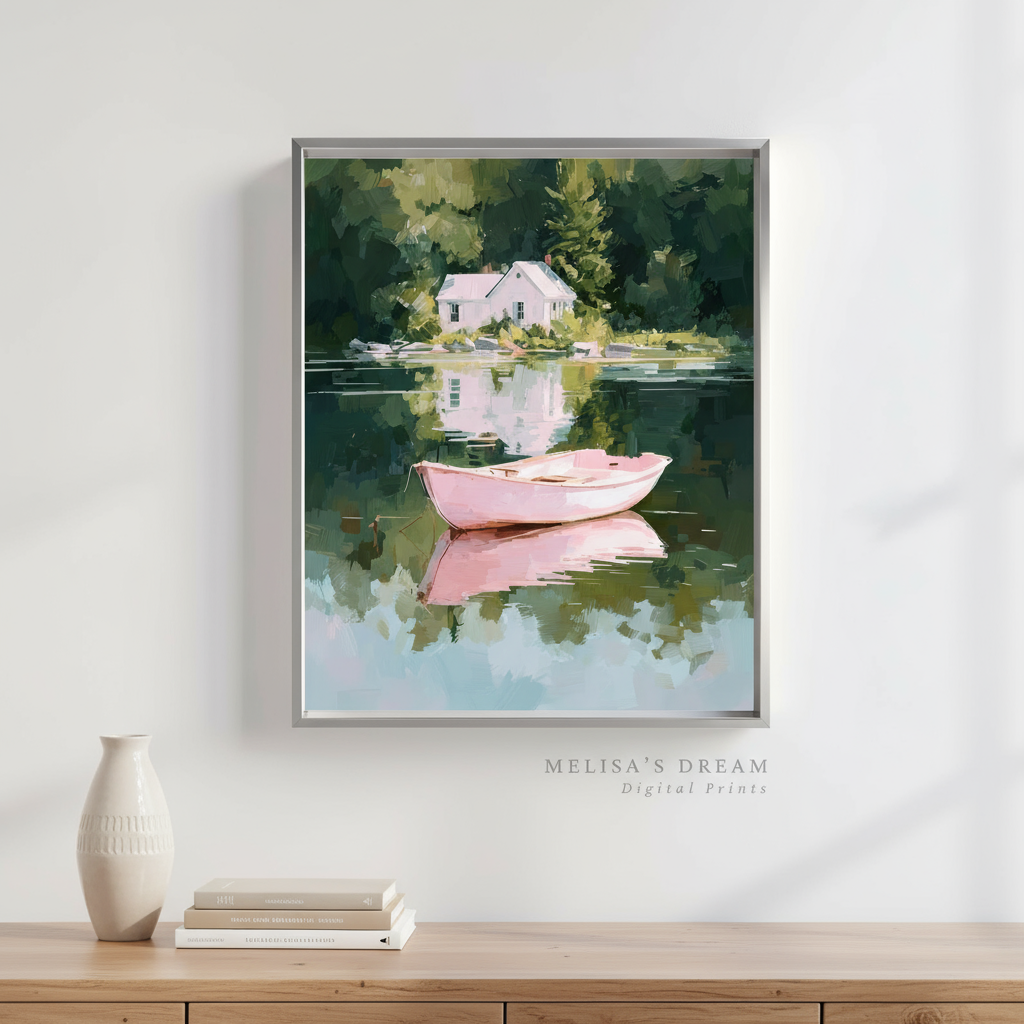 Serene Lake House Art Print - Digital Download