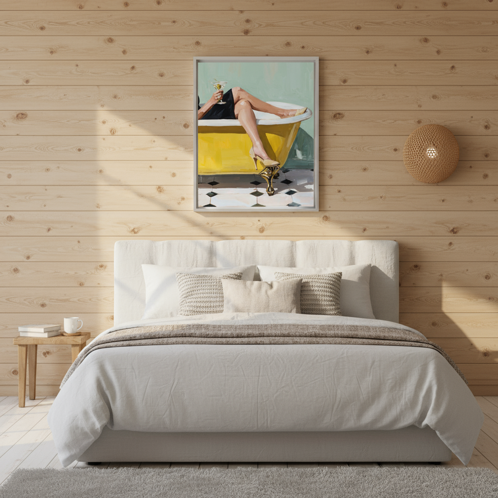 Chic Woman in Bathtub with Cocktail - Modern Art Print Digital Download