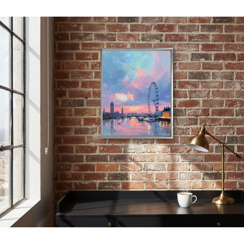 London Eye Sunset Digital Art Print – Instant Download Wall Art