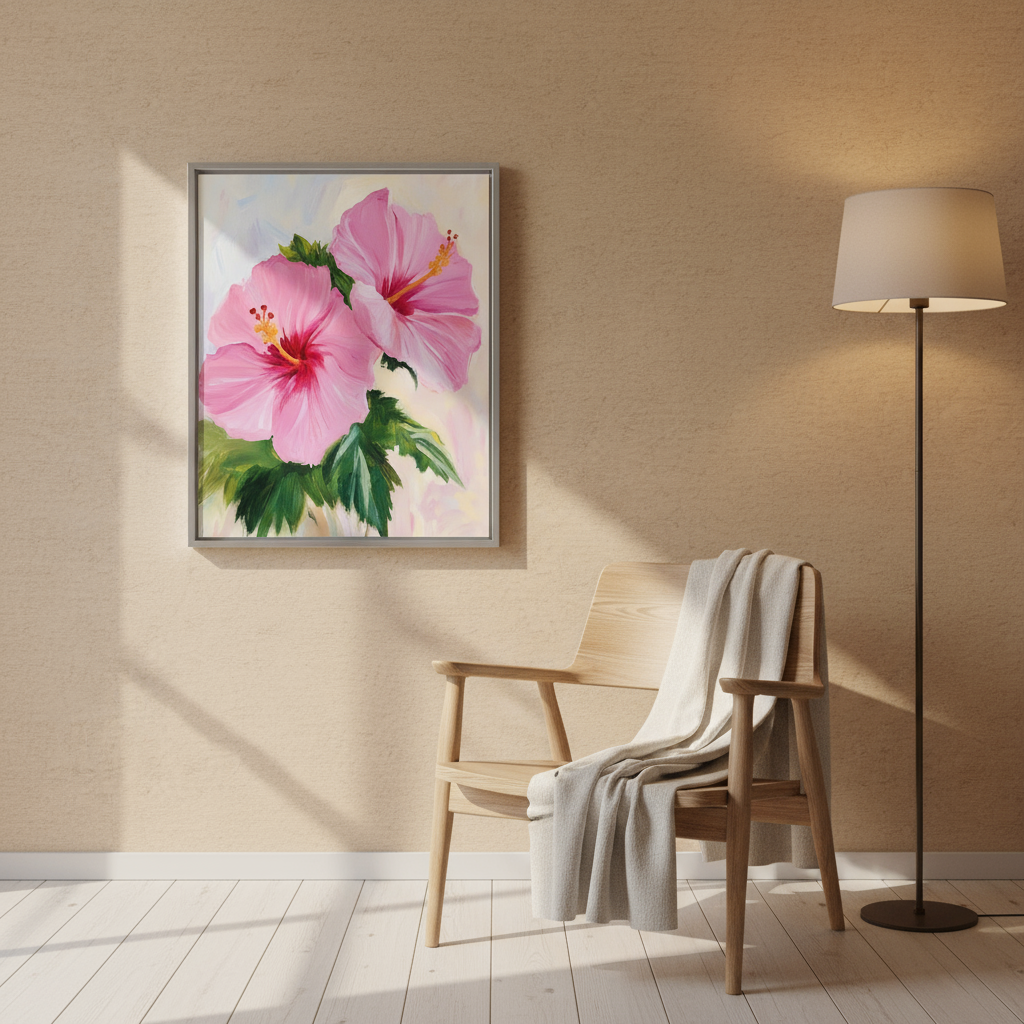 Pink Hibiscus Flower Wall Art Print - Botanical Digital Download