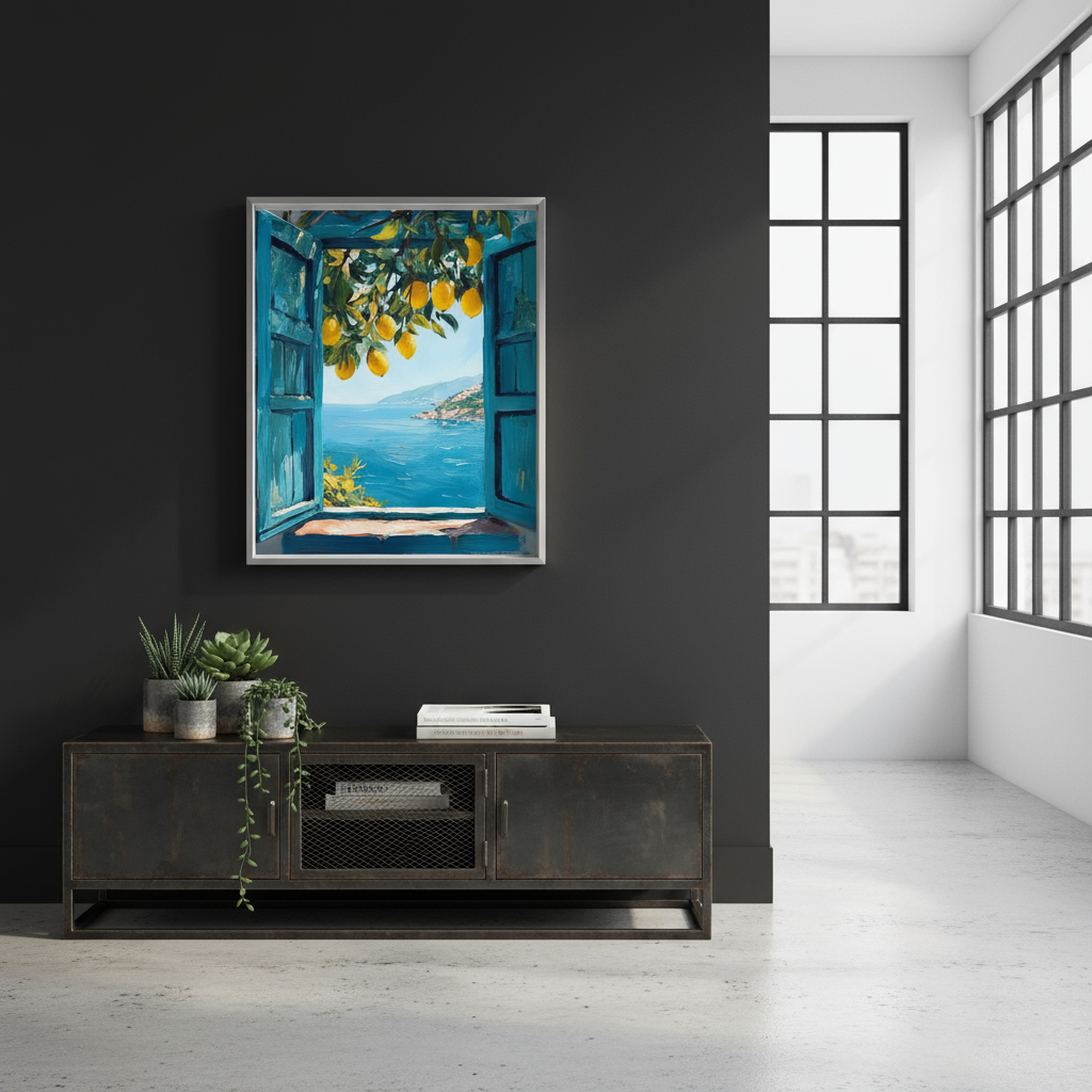 Lemon Tree Window View Art Print - Mediterranean Coast Digital Download