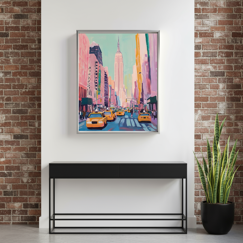 Colorful NYC Street Scene Digital Art Print - Empire State Building