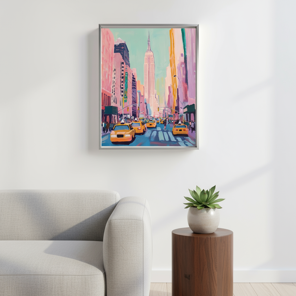 Colorful NYC Street Scene Digital Art Print - Empire State Building