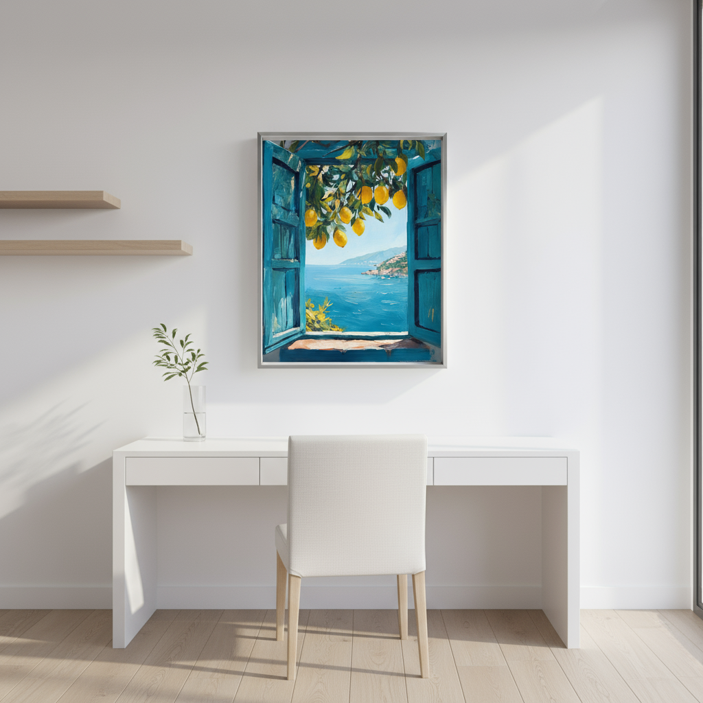 Lemon Tree Window View Art Print - Mediterranean Coast Digital Download