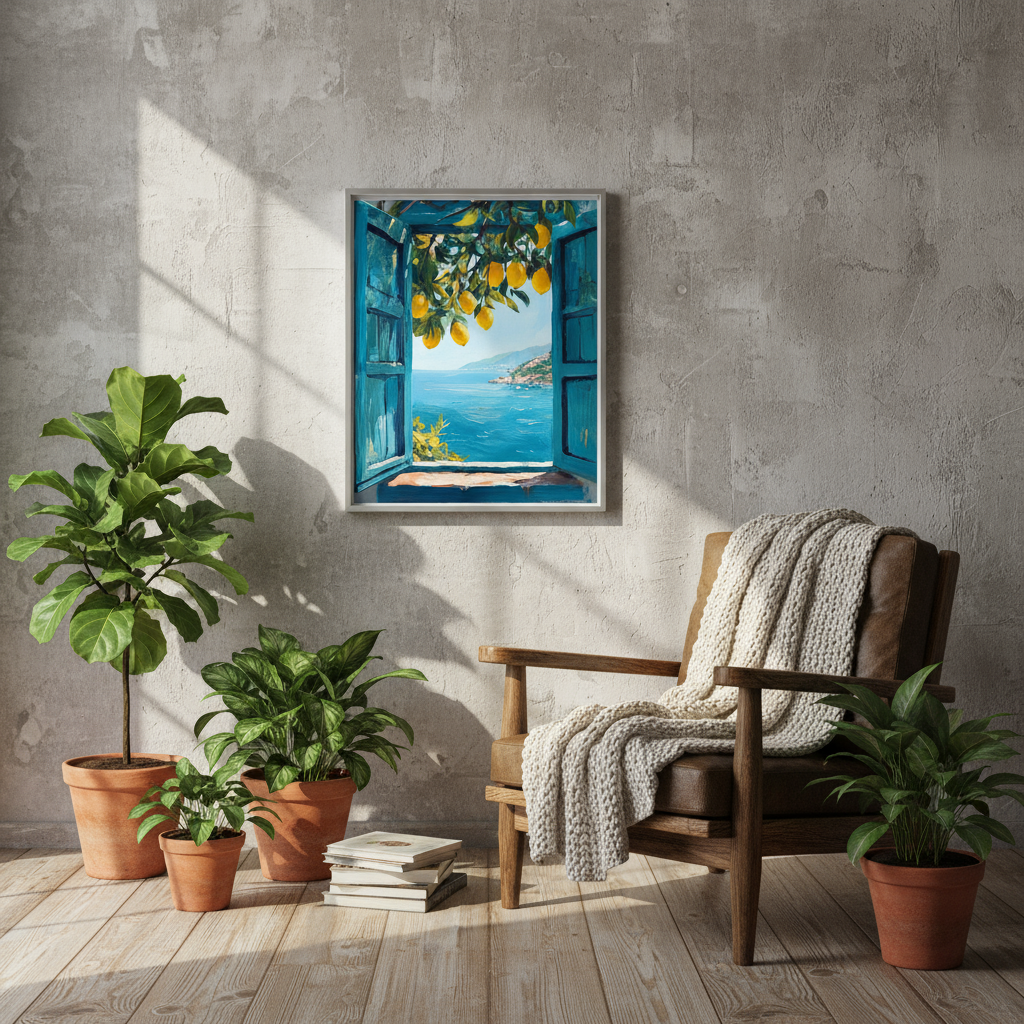 Lemon Tree Window View Art Print - Mediterranean Coast Digital Download