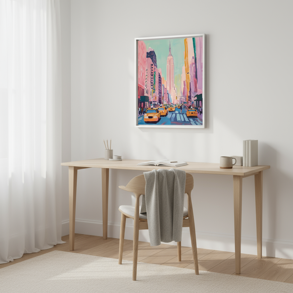 Colorful NYC Street Scene Digital Art Print - Empire State Building