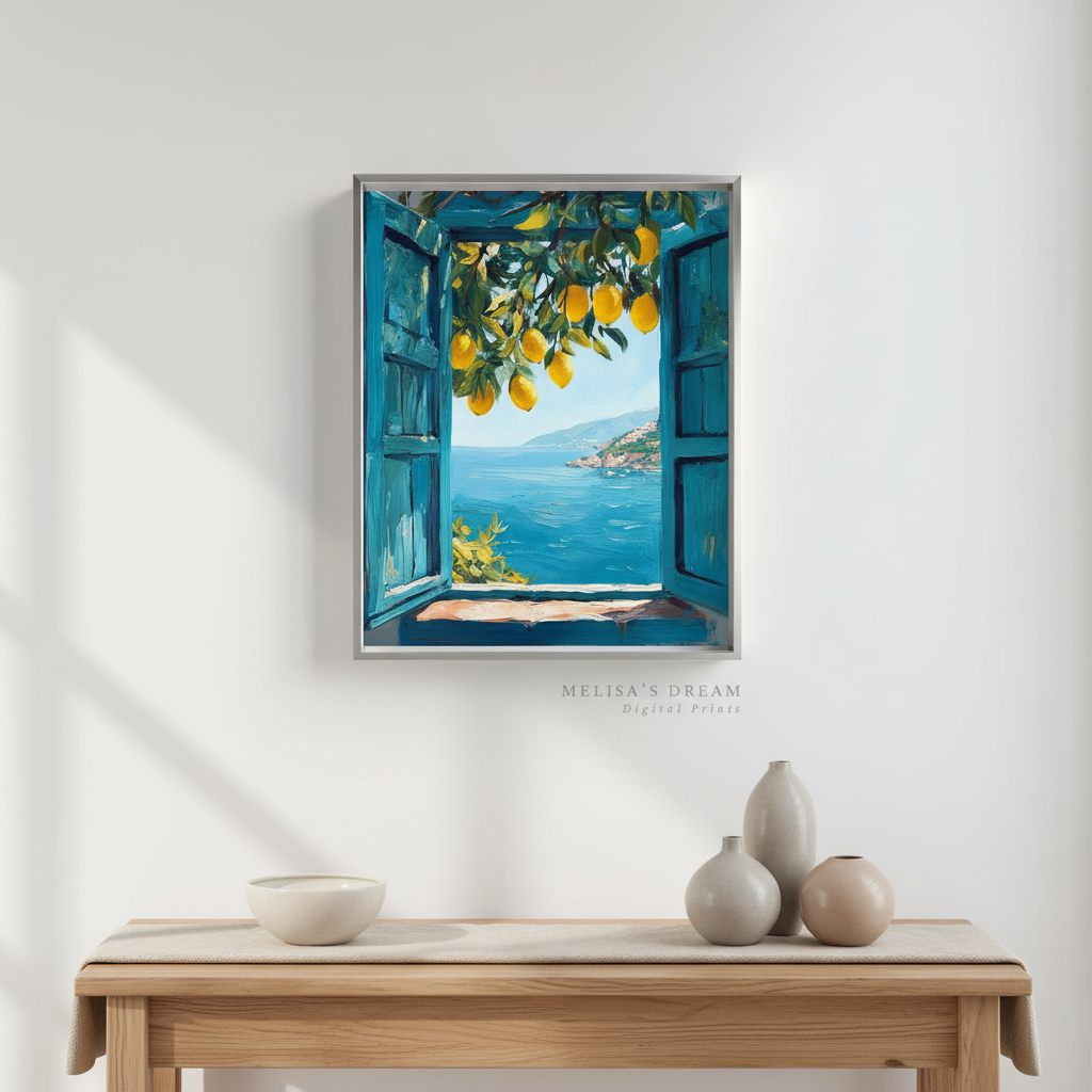 Lemon Tree Window View Art Print - Mediterranean Coast Digital Download